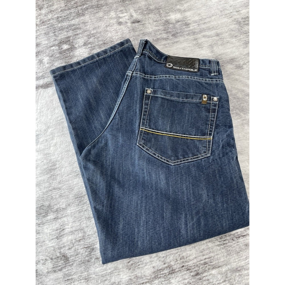 Southpole Jeans Mens 36x32 Blue Relaxed Straight Leg Denim Medium Wash 4180